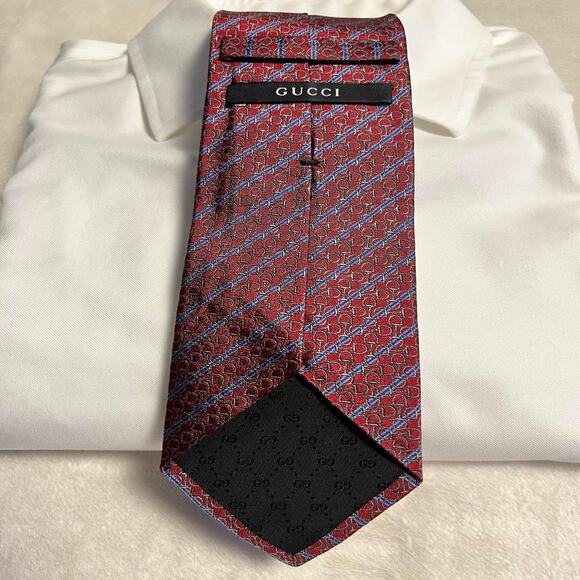 Gucci Classic Silk Tie Horse Bits Links Monogram Red Blue Purple 58"x3.25" Flex - Picture 2 of 6